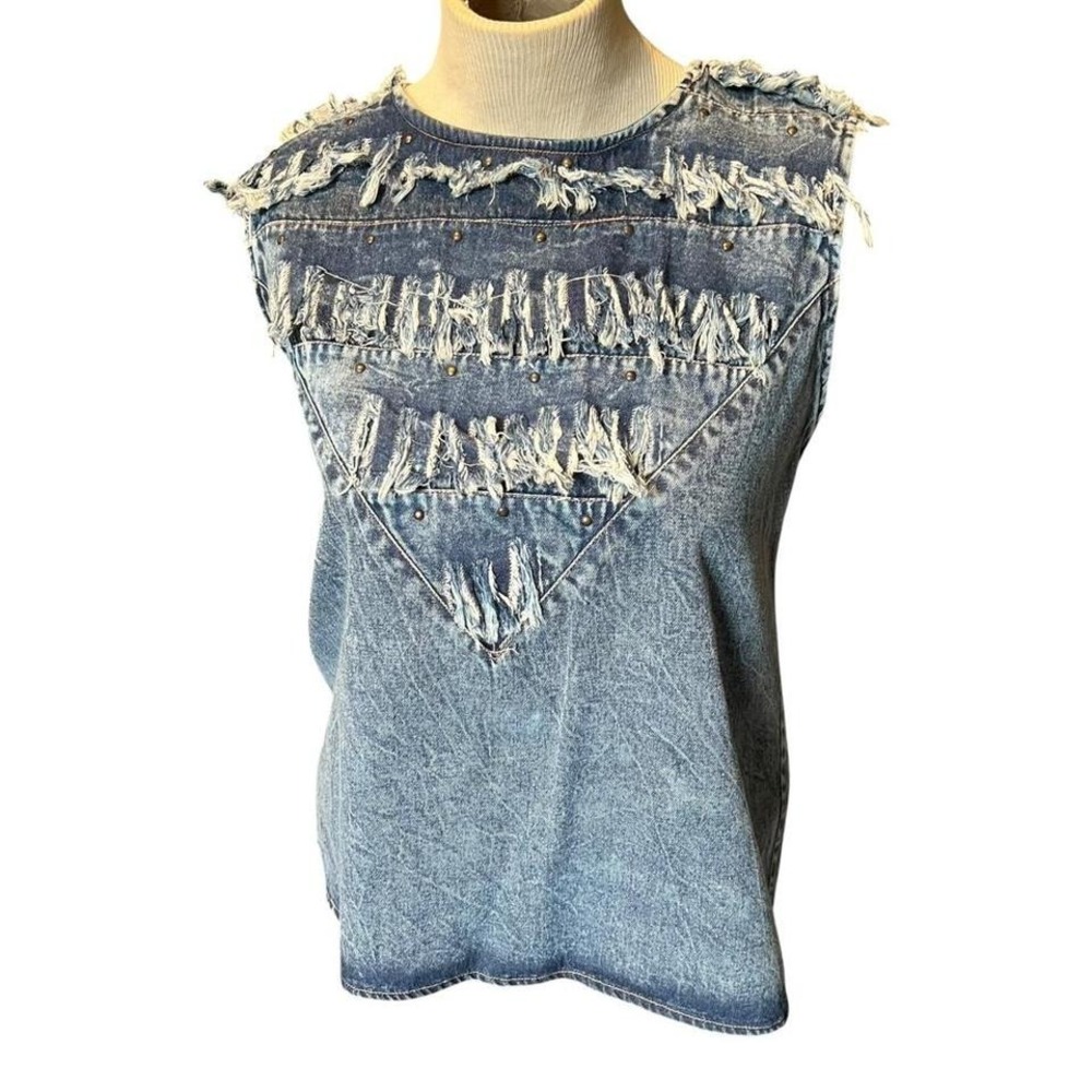 Vintage y2k grunge denim fringe studded top